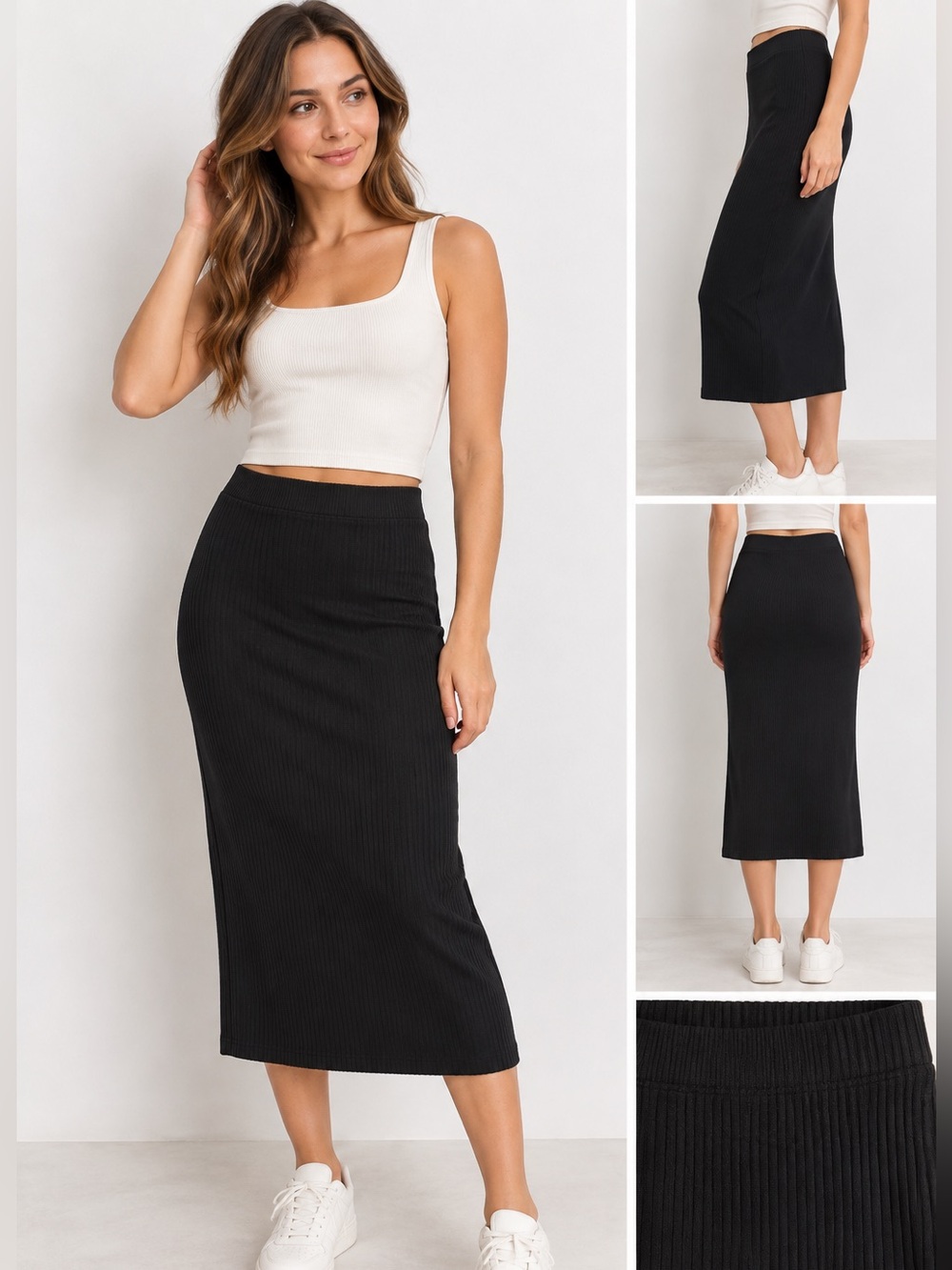 aerie Black Ribbed Maxi Skirt
